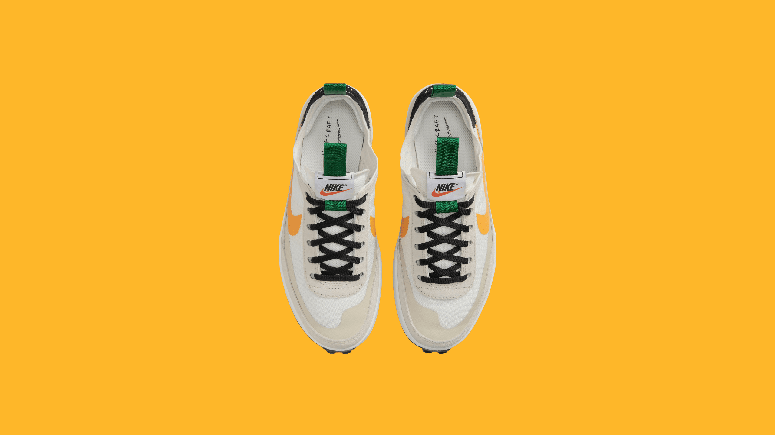 Special edition: Tom Sachs White Nike Sneakers with Yellow Swoosh Nike Tom Sachs “General Purpose” Shoe Available 4/14/26  main image 2
